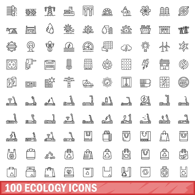 100 иконок экологии задают стиль контура