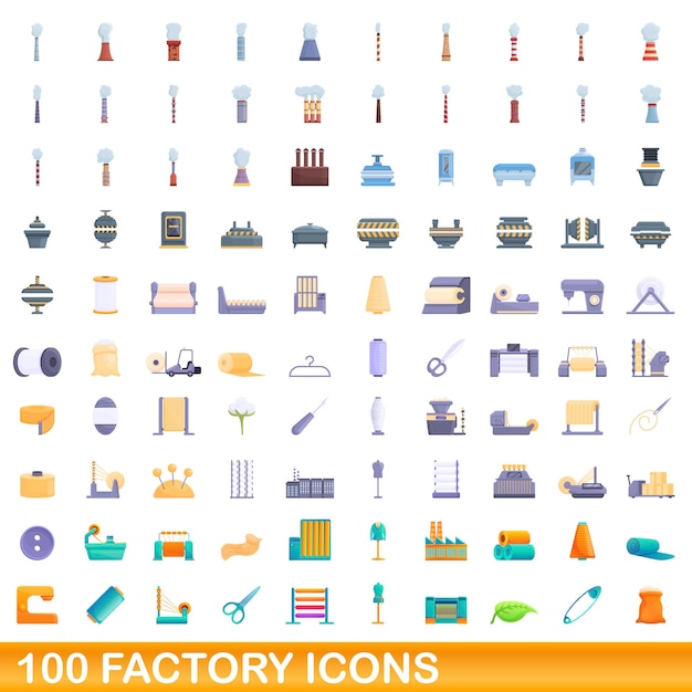 100 fabriek iconen set, cartoon stijl