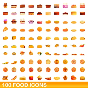 100 icone di cibo impostate. cartoon illustrazione di 100 icone di cibo insieme vettoriale isolato su sfondo bianco