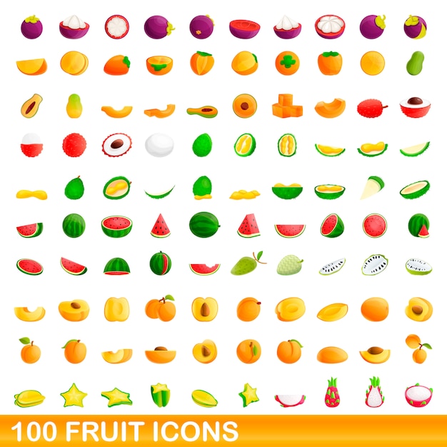 100 fruit set, cartoon-stijl