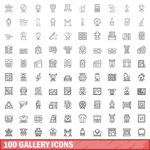 100 gallery icons set outline style