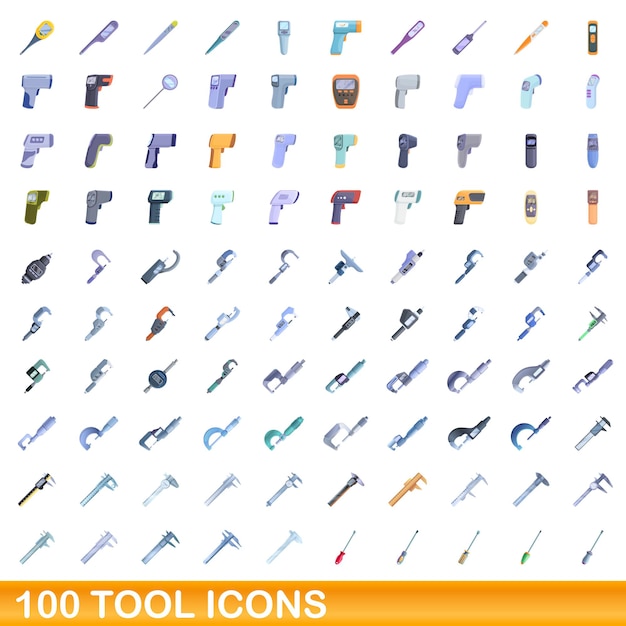 100 gereedschap iconen set, cartoon stijl