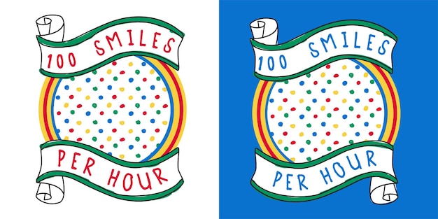 Vector 100 glimlachen per uur badge-illustratie met komisch ontwerp