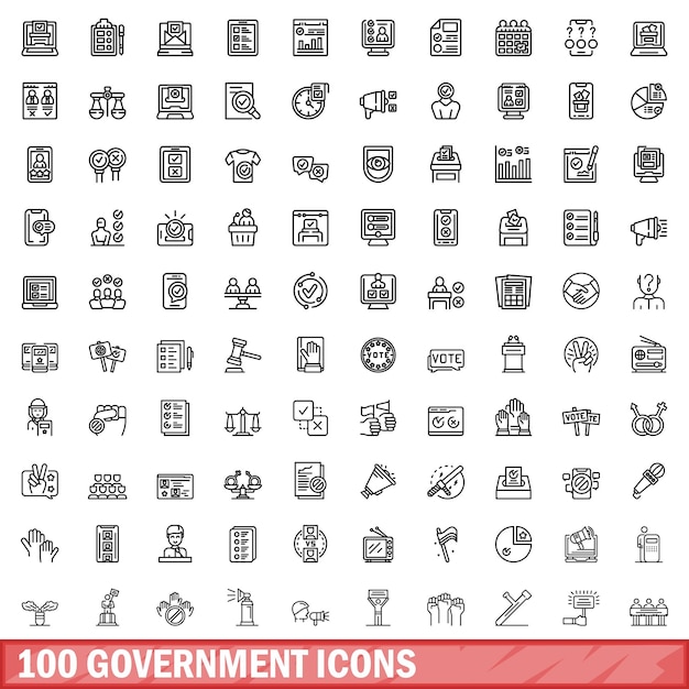 100 government icons set outline style