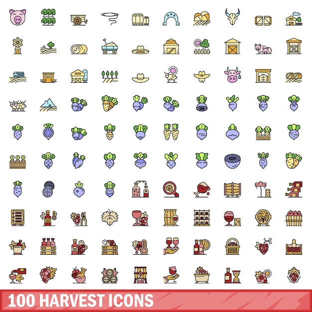 100 harvest icons set color line set of harvest vector icons thin line color flat on white