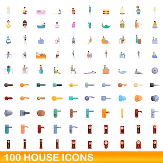 100 icone di casa impostate. illustrazione del fumetto di 100 icone di casa insieme vettoriale isolato su sfondo bianco