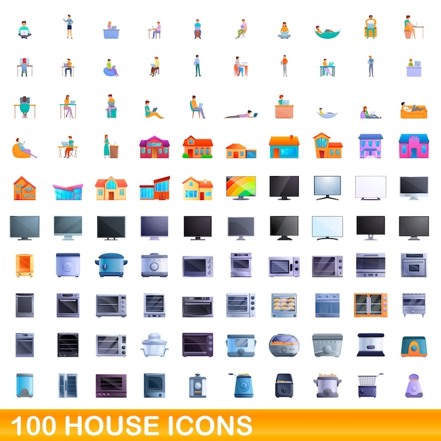 Vector 100 house icons set. cartoon illustration of 100 house icons vector set isolated on white background