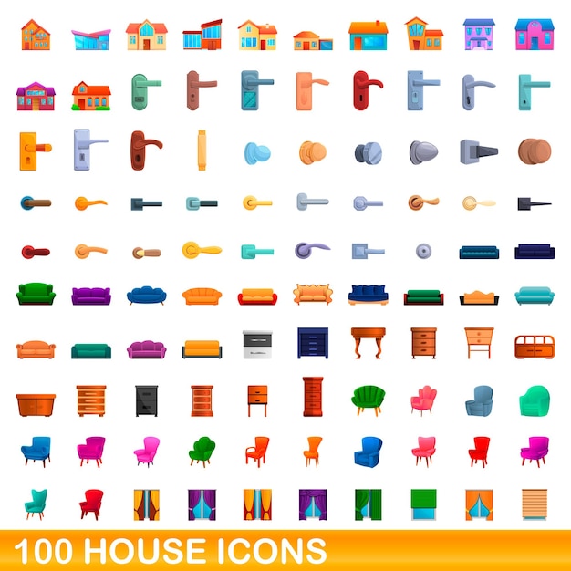 100 icone di casa impostate. cartoon illustrazione di 100 icone di casa insieme vettoriale isolato su sfondo bianco Vettore Premium
