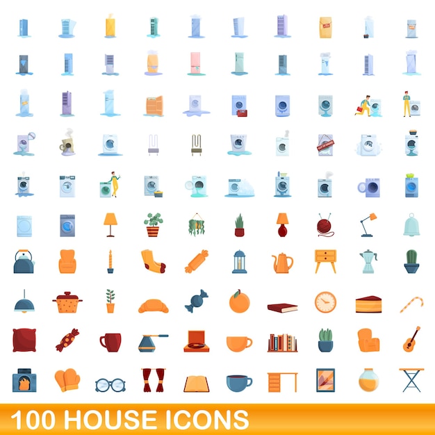 100 house icons set. Cartoon illustration of 100 house icons vector set isolated on white background