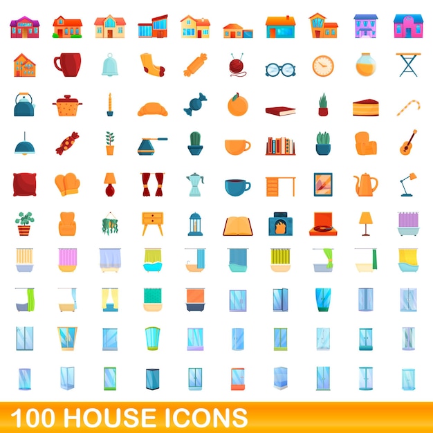 100 huis pictogrammen instellen. Cartoon illustratie van 100 huis iconen vector set geïsoleerd op een witte background