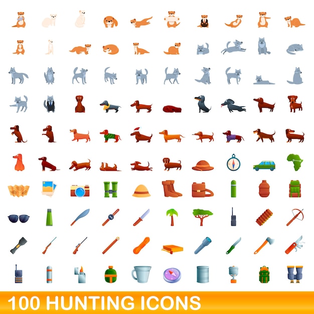 Vector 100 hunting icons set. cartoon illustration of 100 hunting icons vector set isolated on white background