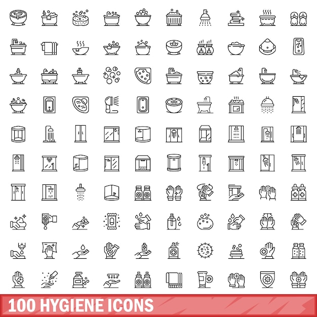 100 hygiene icons set outline style