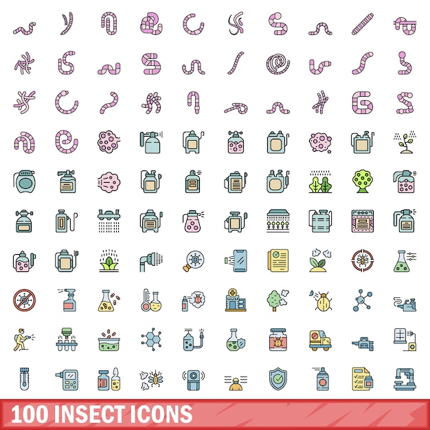 Vector 100 insect icons set color line set of insect vector icons thin line color flat on white