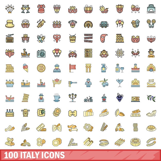 100 italy icons set Color line set of italy vector icons thin line color flat on white