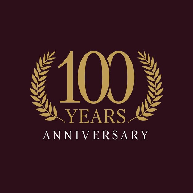 100 jaar oud luxe logo. 100e verjaardag vector goudkleurige sjabloon omlijst door palmen