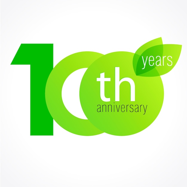 100 jaar oud vieren van groene bladeren logo. 100ste verjaardag vector sjabloon. Verjaardagswensen.