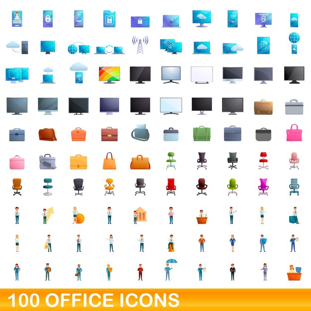 100 kantoorpictogrammen instellen. cartoon illustratie van 100 kantoor iconen vector set geïsoleerd op een witte background