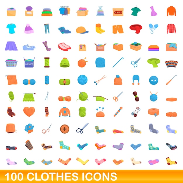 100 kleding pictogrammen instellen. Cartoon illustratie van 100 kleding iconen vector set geïsoleerd op een witte background