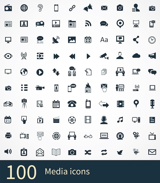 100 media-iconen universele set