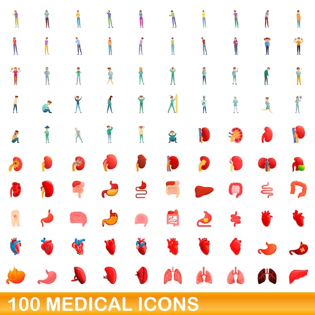 100 icone mediche impostate. cartoon illustrazione di 100 icone mediche insieme vettoriale isolato su sfondo bianco