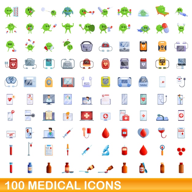 100 medische pictogrammen instellen. cartoon illustratie van 100 medische iconen vector set geïsoleerd op een witte background