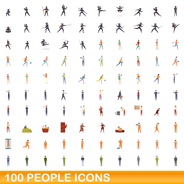 100 mensen iconen set, cartoon stijl