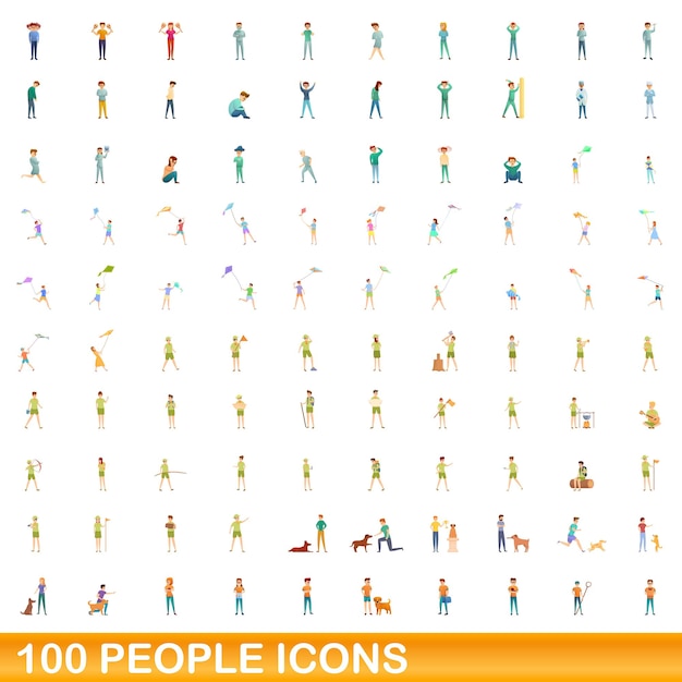 100 mensen iconen set, cartoon stijl