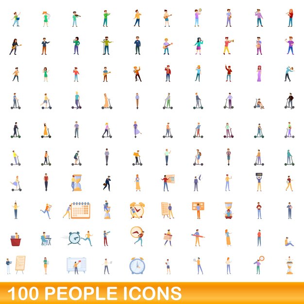 100 mensen iconen set, cartoon stijl