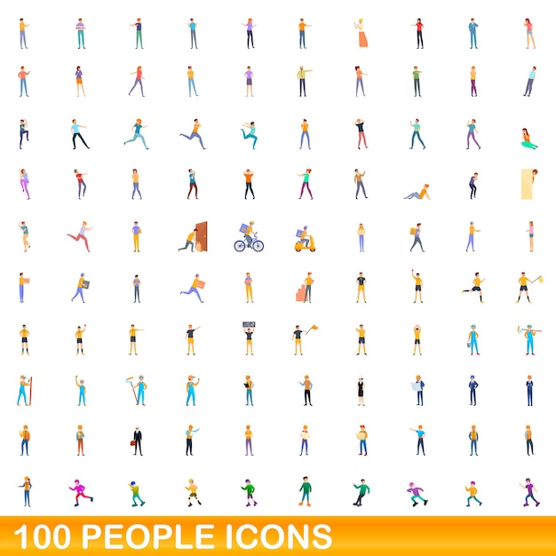 100 mensen pictogrammen instellen. cartoon illustratie van 100 mensen iconen vector set geïsoleerd op een witte background