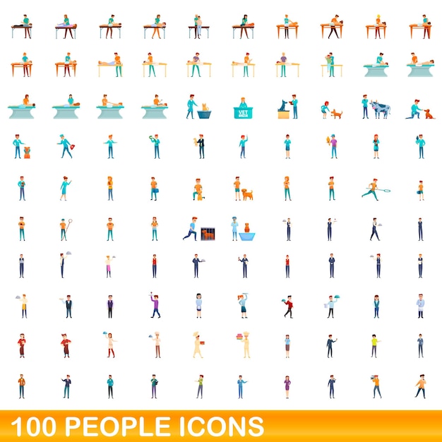 100 mensen pictogrammen instellen. cartoon illustratie van 100 mensen iconen vector set geïsoleerd op een witte background