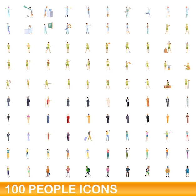 100 mensen pictogrammen instellen. Cartoon illustratie van 100 mensen iconen vector set geïsoleerd op een witte background