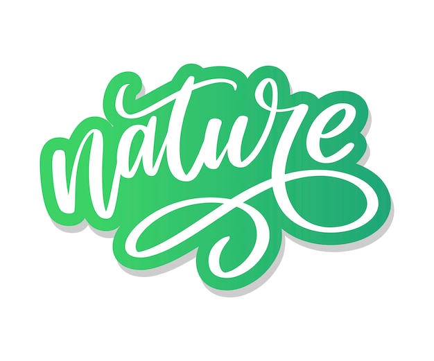 Вектор 100 натуральных зеленых надписей наклейка с кистью каллиграфии. экологически чистая концепция для наклейки, баннеры, открытки, реклама. экология дизайн природы.