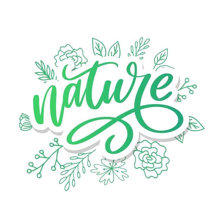 Vector 100 natural green lettering sticker with brushpen calligraphy.