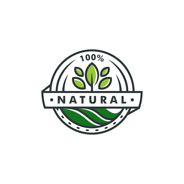 Modello di logo 100% naturale. logotipo di vettore di simbolo dell'icona della foglia