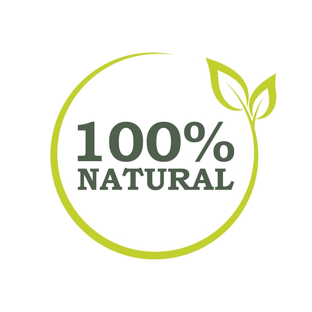 100 natural products sticker label badge and logo Ecology icon Logo template with green leaves for organic and eco friendly products Vector illustration