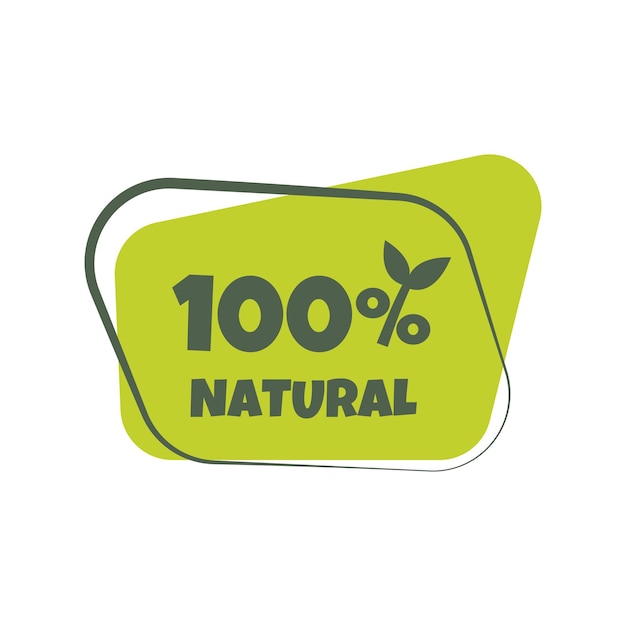 Vector 100 natural products sticker label badge and logo ecology icon logo template with green leaves for organic and eco friendly products vector illustration