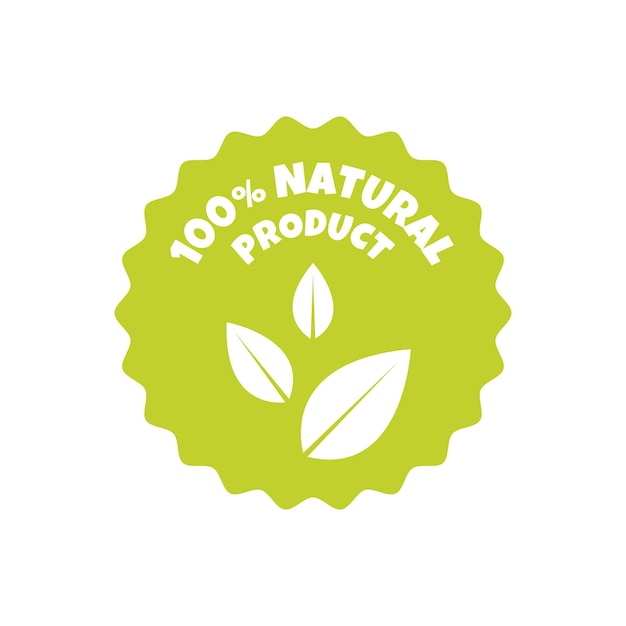 100 Natural products sticker label badge and logo Ecology icon Logo template with green leaves for organic and eco friendly products Vector illustration