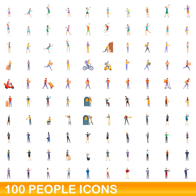 100 people icons set. Cartoon illustration of 100 people icons set isolated  