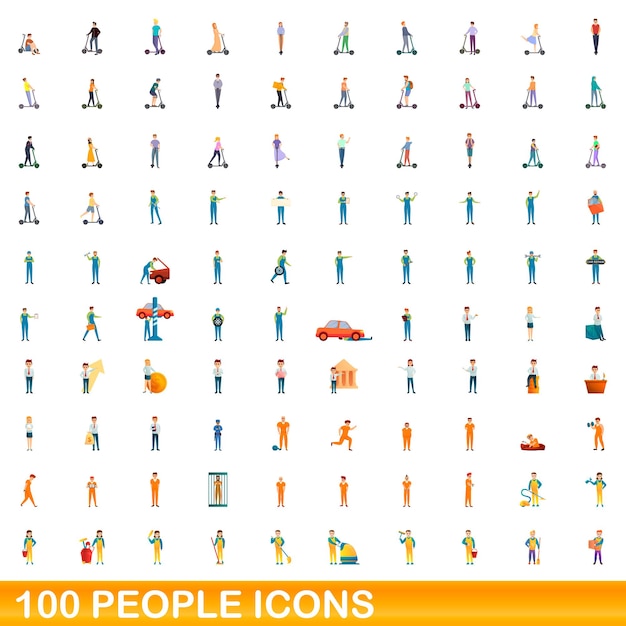 100 people icons set. Cartoon illustration of 100 people icons vector set isolated on white background