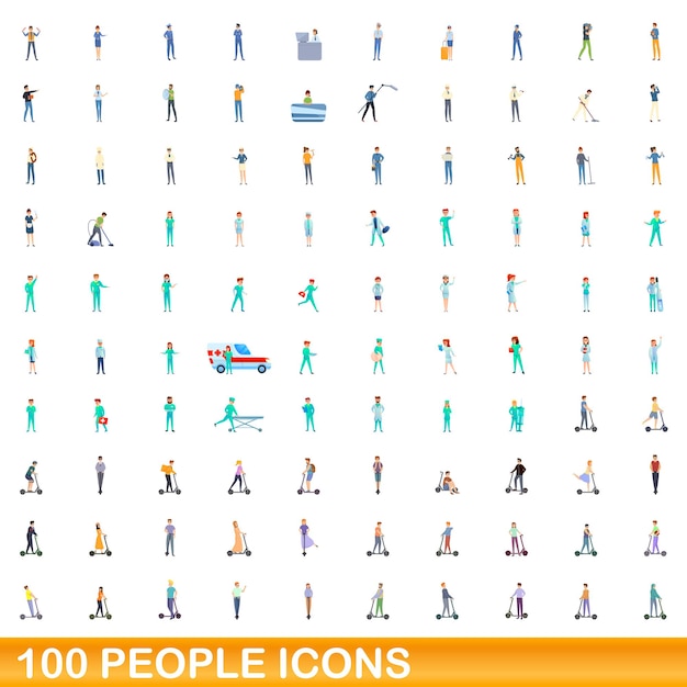 100 people icons set. Cartoon illustration of 100 people icons vector set isolated on white background