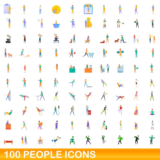 Набор иконок на 100 человек. карикатура на векторный набор из 100 человек, выделенный на белом фоне
