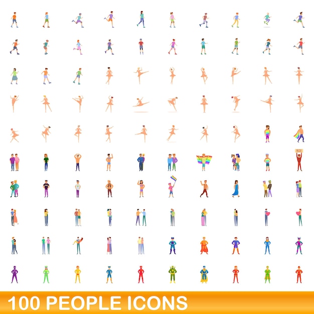 100 people icons set, cartoon style