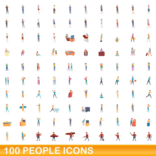Набор иконок из 100 человек, мультяшный стиль