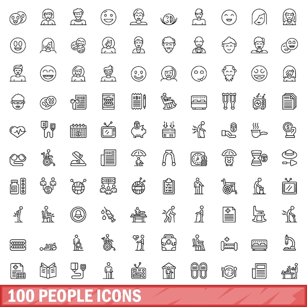 100 people icons set outline style
