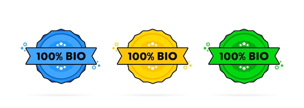 Timbro biologico al 100%. vettore. icona del distintivo bio al 100%. logo distintivo certificato. modello di timbro. etichetta, adesivo, icone. vettore env 10. isolato su priorità bassa bianca.