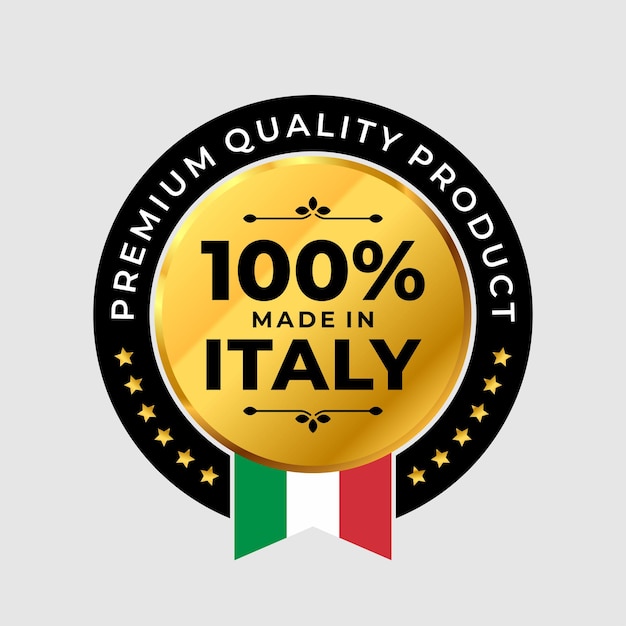 Значок 100 процентов сделано в италии. значок этикетки высшего качества. векторная иллюстрация