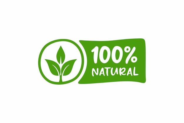 100-процентная натуральная наклейка с этикеткой Зеленая наклейка со 100% натуральным на белом фоне