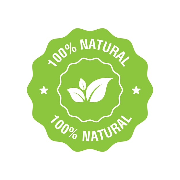 100% натуральный органический пищевой значок с листом натуральная зеленая иконка этикетка продукта или типография логотипа вектор