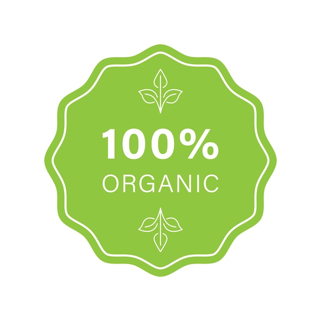 100 Percent Organic Green Icon Bio Healthy Eco Food Stiker Natural Product Stamp Ecology Product