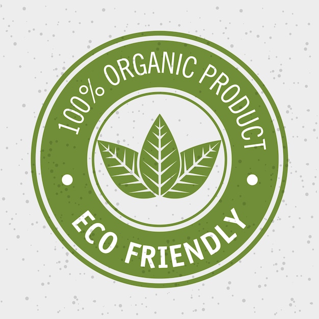 Vector 100 percent organic product eco friendly label with leaves over white background vector illustration